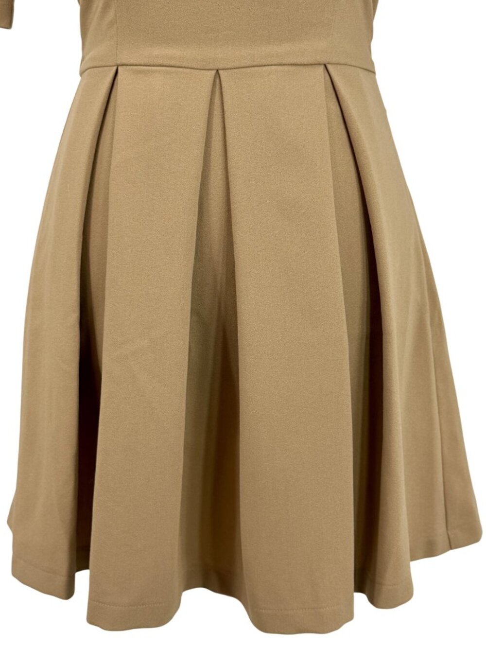 NWT ABS Tan Pleated A-Line Woven Mini Dress 2| Office Siren Dark Equestrian Twee - Picture 5 of 16